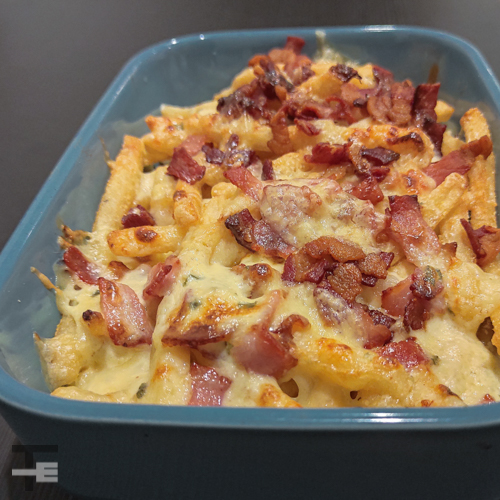 Bacon and cheese fries with Ranch sauce