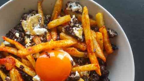 Broken fried eggs with Spanish Black Pudding - Taste Evocations